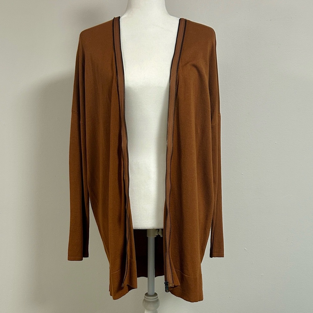Alfani Burnt Orange Long Cardigan w/ Zipper Front | Size M